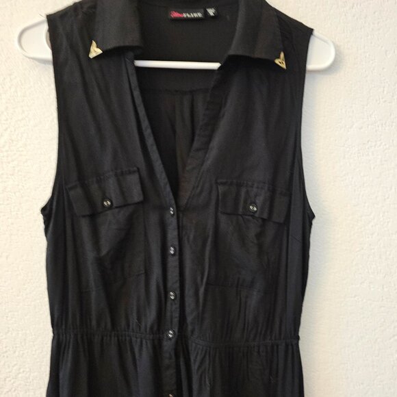 ULTRA FLIRT Black Dress Size XL Button Down Gold Collar Accents Sleeveless - Picture 7 of 9